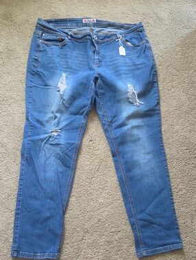 Women’s Skinny Distressed Jeans - Blue Stretch Denim